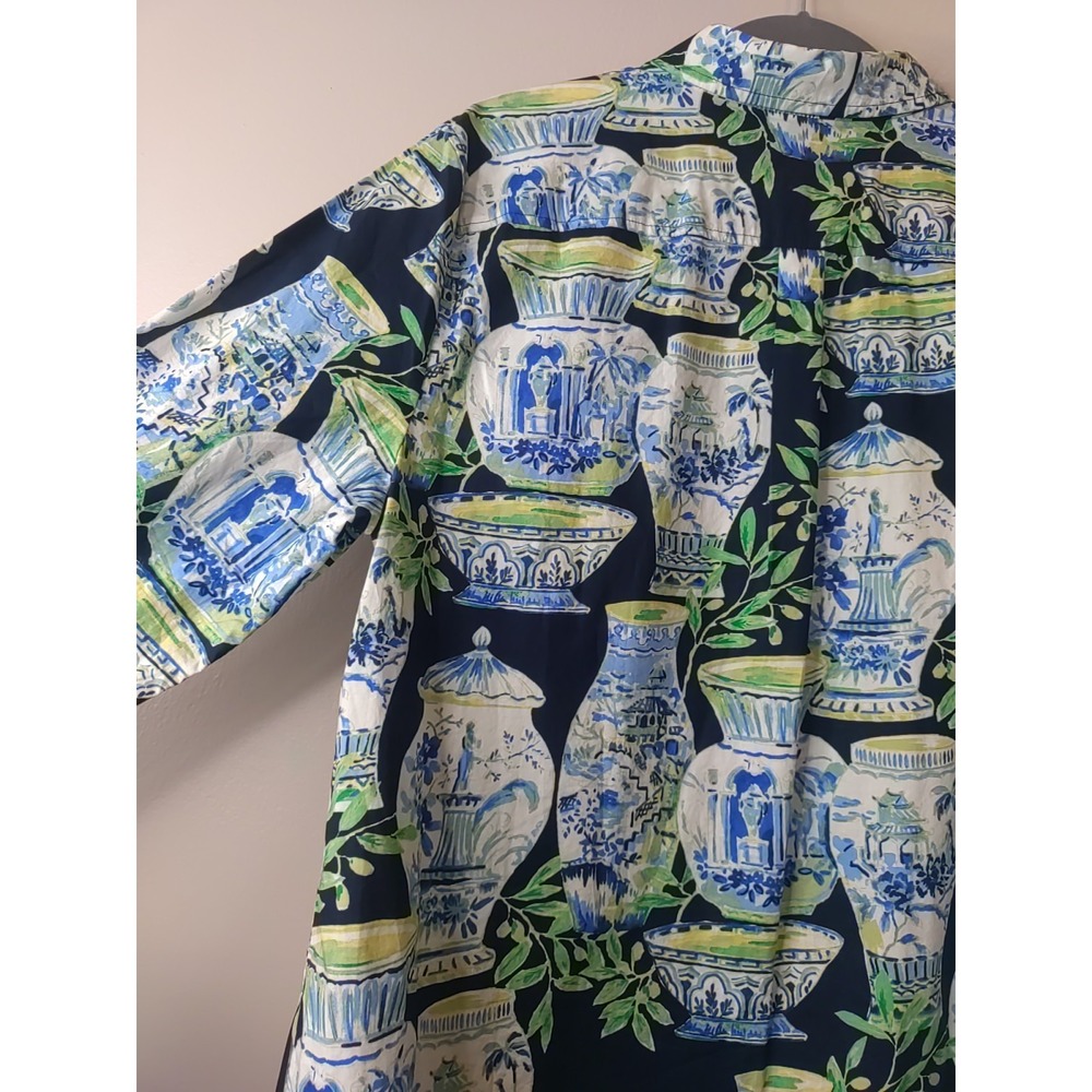 Talbots Blue Multicolor Pattern Vase Theme Longsleeve Button Down Shirt Size XL - Picture 6 of 7
